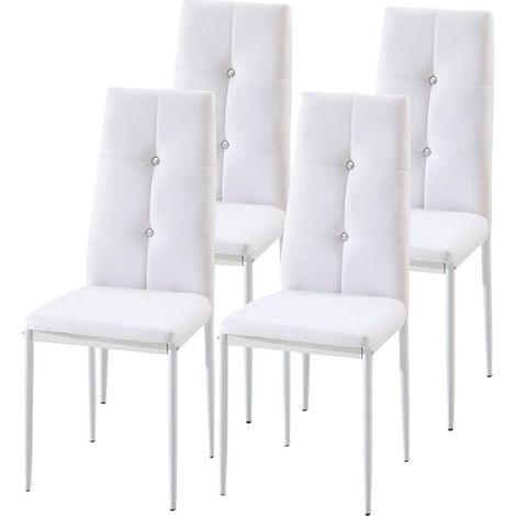 Hobag – Lot de 4 chaises de salle à manger en PU blanc – Hauteur 99cm – Assise 46,6cm – Design élégant pour intérieur moderne