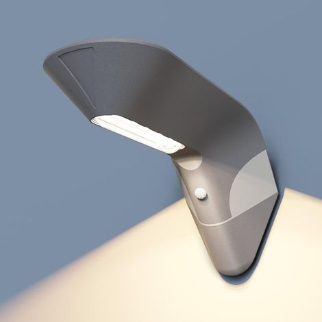 Applique Murale Exterieur Solaire, Lampe Solaire Extérieur Détecteur de Mouvement, Lumière Solaire Murale Étanche pour Jardin, Porte d'Entrée, Allée, Aluminium, Gris
