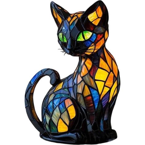 Lampe Vitrail - Veilleuse Chat Vintage - Lampe De Chevet En Vitrail Artisanal - Lumière Douce Pour Chambre - 1 Pièce (1/5)