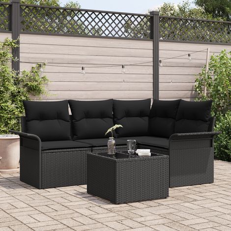 vidaXL Garden Sofa Set 5 pcs Black Poly Rattan (1/5)