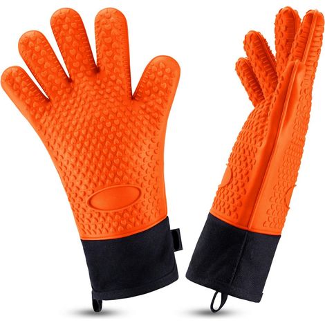 2 pièces gants de cuisson en silicone résistants à la chaleur, longs gants de cuisine imperméables pour barbecue (1/5)