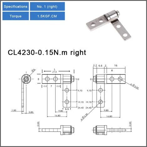 (CL4230 droite) 1/2 charnières industrielles - Charnière à butée libre avec axe de couple, petite charnière en acier au carbone, type carte, à lames mobiles (1/5)
