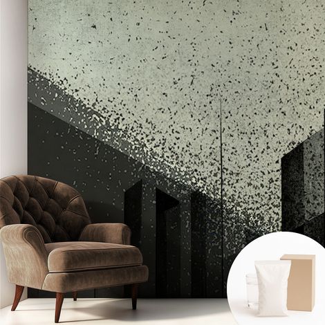 Tapete Vliestapete mit Kleber - Wandgestaltung - Tapete Wohnzimmer - Flur Eingangsbereich Stadtgeometrie 250x250 cm