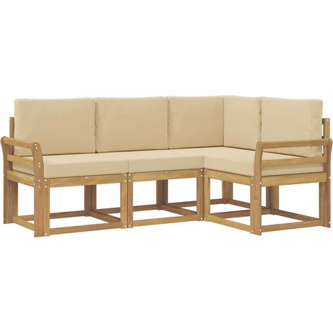 Conjunto de sofás de exterior con cojín 4 pcs y Beige vidaXL