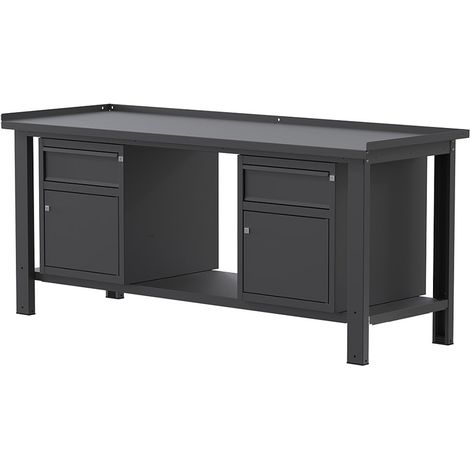 Banco lavoro SOGI X3N123A - 2 m - piano in acciaio - 2 armadi con anta e cassetto (1/4)