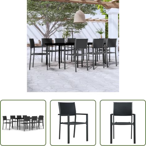 vidaXL Chaises de jardin - Ensemble à manger de jardin 9 pcs Noir (1/5)