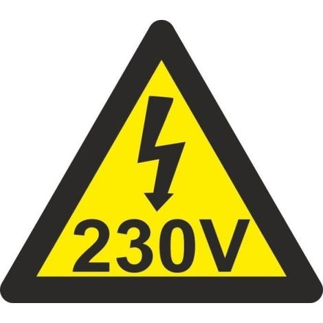 Señal triangular de riesgo eléctrico Rayo 230 V SEKURECO                         Lado 50 mm                          ADHESIVOS DE VINILO (Pack de 10 Unds) (1/2)