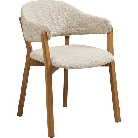 Fauteuil de salle à manger en chêne massif et tissu beige DUNKIRK (1/5)