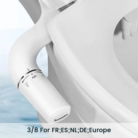(3-8 FR ES NL Europe) Accessoire bidet ultra-mince pour siège de toilette, bidet à double buse, pression d'eau réglable, douchette non électrique (1/3)