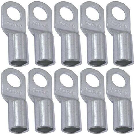 Set of 10 Electrical Terminals with Tubular Eyelet - Eye - Ø6mm - Non-Insulated - for 16mm² Conductor - Electrical Wire Connector - Tightening - Silver Color (1/3)