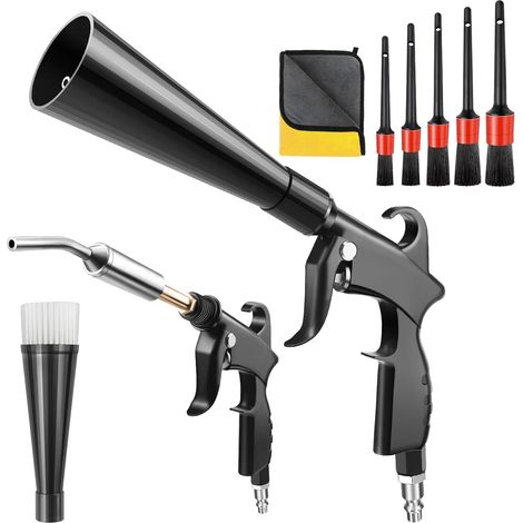 Pistolet de nettoyage à sec haute pression pour voiture, pistolet à air de séchage intérieur avec 2 buses pour évacuer rapidement la saleté et la poussière avec flux d'air (1/5)