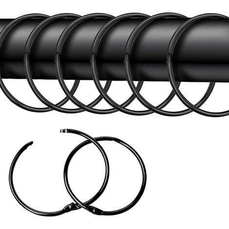 Lot de 24 Anneaux de Rideau à Ouvrir - 50mm - Anneaux Ronds - Pinces métalliques pour Rideaux et tringles à Rideaux - Noir