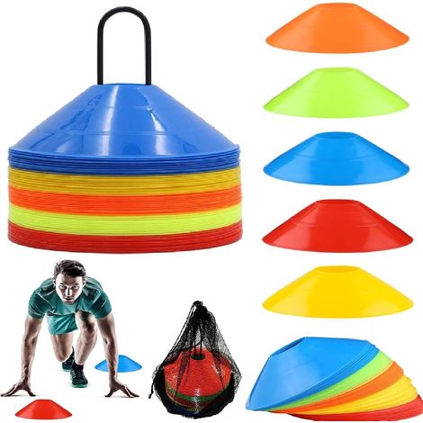 Plots Entrainement,Plots de Marquage,Cônes à Disque,Materiel Entrainement Football avec Support de Rangement,Poche Filet,Plots Sport pour Délimitation Entraînement Football (5 Couleurs) (1/5)