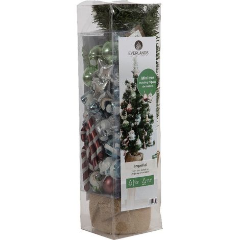 Mini Weihnachtsbaum 35 cm Durchmesser, 60 cm hoch mit 60 Dekorationen (1/4)