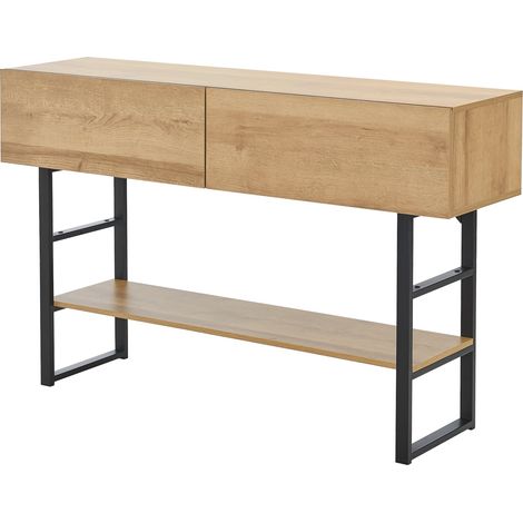 Table console métal 75 x 120 x 30 cm noir effet chêne