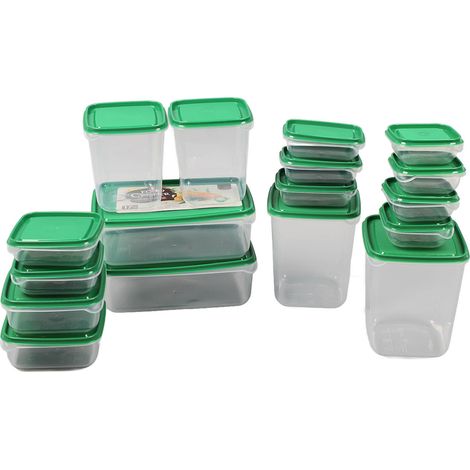 Lot de 17 boîtes de conservation vertes pour réfrigérateur, en plastique alimentaire étanche, de tailles variées, avec couvercle, pour les restes de repas. (1/5)