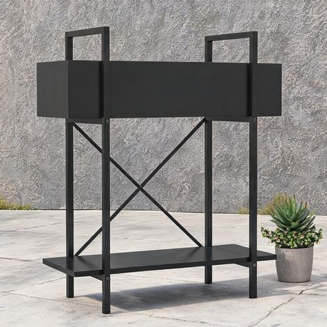 Jardinière d'intérieur à deux étages support mural en métal noir (1/5)