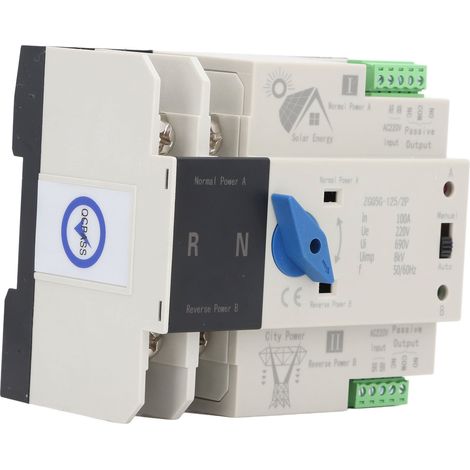 Interrupteur de transfert automatique double alimentation 2P 100A, contrôleur solaire 220V à commutation rapide et sectionnement (1/5)