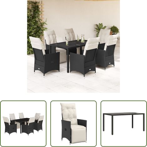 vidaXL Relaxsessel - 7-tlg. Garten-Essgruppe mit Kissen Schwarz Poly Rattan (1/5)