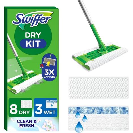 Kit balai SWIFFER avec 8 lingettes sèches et 3 lingettes humides