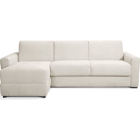 Canapé d'angle convertible réversible 5 places en velours côtelé beige - ouverture express - Andrea (1/5)