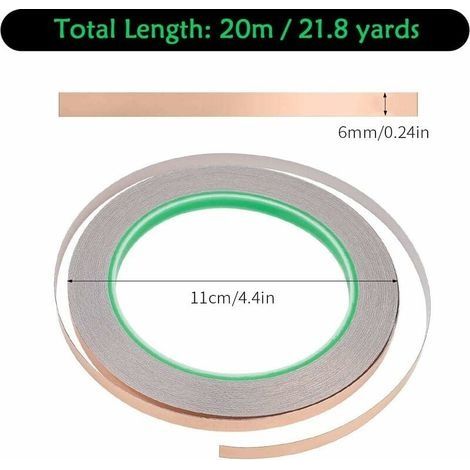 Rollen Kupferband, 20 m x 6 mm Kupferstreifen, Schneckenschutzklebeband, doppelseitig leitfähig, dekoratives Klebeband, Kupferfolie für Buntglas (1/4)