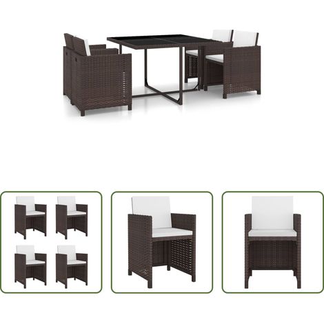 Table de jardin - Ensemble à manger d'extérieur 5pcs avec coussins Résine tressée (1/5)