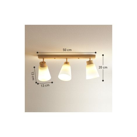 Plafonnier LED 40 W en bois naturel avec double fixation, 3 douilles E27 et têtes orientables à 90 pour salon, chambre et entrée (1/5)
