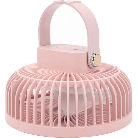 Ventilateur de camping 4 en 1 avec lampe intégrée, 3 niveaux de ventilation, longue portée, grille dense, à suspendre sous tente, télécommande et 2 crochets (rose). (1/5)