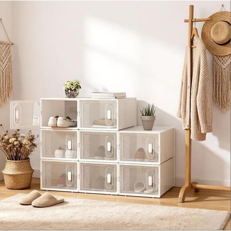 Modular stapelbarer Schuhschrank mit 8 Schuhboxen, transparent/weiß, HAVRYA (1/5)