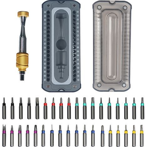 Kit de tournevis de précision 37 pièces, micro-embouts en acier S2 durables, avec poignée de pilote magnétique de conception à faible gravité, pour la réparation électronique (1/4)