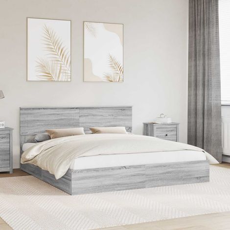 Cama con almacenamiento con cabecera Gris  180 x 200 cm
