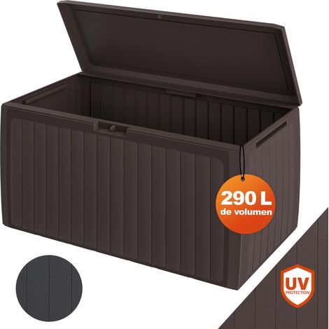 CASARIA® Arcón Jardín Exterior Baúl Almacenaje 290L con 6 Ruedas Asas Resistente Intemperie Rayos UV Caja Cojines 117x47x60cm Board PLUS marrón (1/7)
