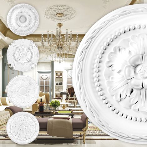 Grand Decor Stuckrosette aus PU, R101 bis R124 - Deckenrosette Stuck Wanddeko Wohnzimmer: R116 - Ø 30 cm (1/2)