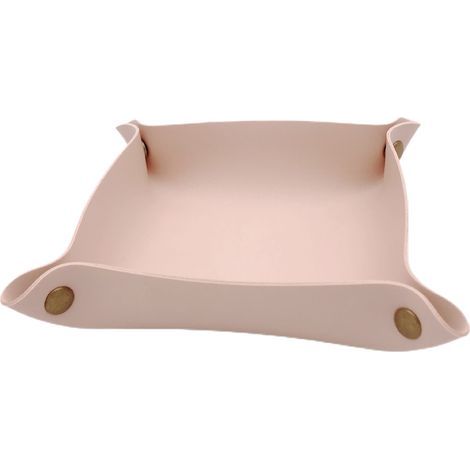 Two PU leather tray storage boxes - practical, lightweight, and waterproof computer desk storage boxes can store wallets, watches, keys, coins, mobile phones, and office supplies - pink. (1/4)