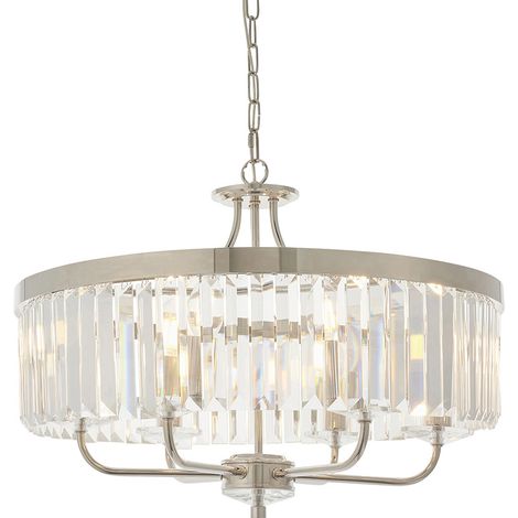 Merano Ascoli Plafonnier à 6 lampes en plaque de nickel brillant et verre taillé transparent
