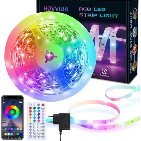 Esta tira de luces LED de 5 metros de largo, alimentada por 24 V, se puede controlar mediante una aplicación y un mando a distancia, lo que la hace perfecta para dormitorios, salas de juegos y fiestas (1/4)