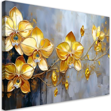 Tableau déco Orchidées dorées Fleurs glamour 90x60 (1/5)