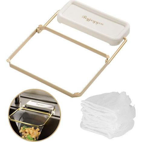QAZQA Passoire Evier Porte Évier Panier de Crépine Passoire Evier Cuisine avec 50 Pièces Filet Étagère Rangement pour Égouttoir Cuisine pour Fruits Légumes Déchets Restes Gadget Cuisine (Blanc)