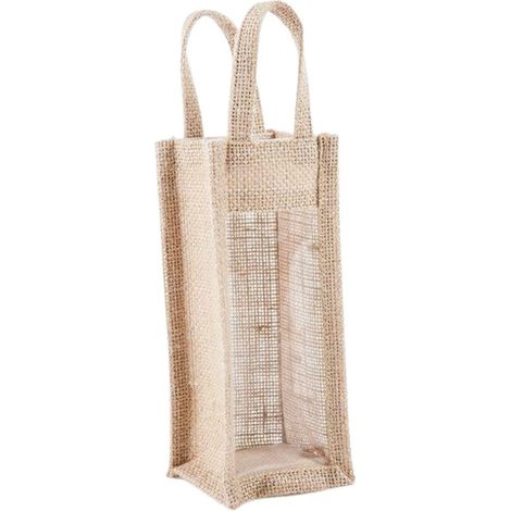 Shopper in juta con finestra per bottiglia, 8x7x19 cm (kit da 10)