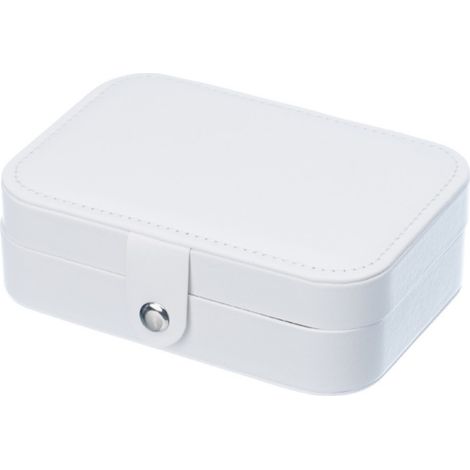 Boîte à bijoux - Boîte à bijoux de voyage portable, petit organisateur de bijoux à deux niveaux, boîte de rangement en cuir PU(Blanc) (1/5)