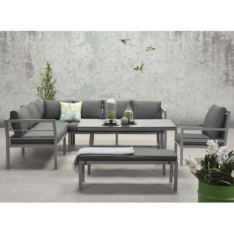 Garden Impressions Dining-Ecklounge "Lakes XL", inkl. Sitzbank, Tisch und Kissen, arctic grey / reflex black, mit Sessel, links (1/5)