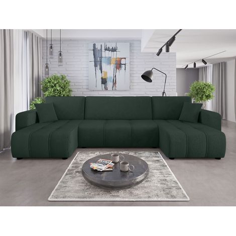 Wohnlandschaft mit Schlaffunktion DAGNY Sofa U-Form in Stoff Poso Grün (1/5)