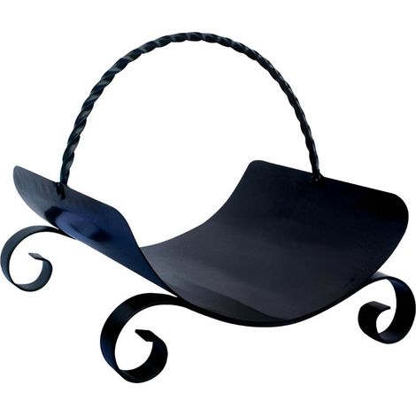 Panier à bûches, porte bûches en fer forgé coloris Noir - 40 x 14 x Largeur 38 cm