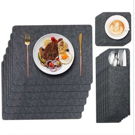 Herzberg hg 04203 18 pieces de napperon de table a manger en feutre naturel sac a couverts et ensemble de dessous de verre (1/5)