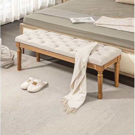 chaise salle a manger banc rembourre bois 120 cm creme OKMYHOME (1/5)