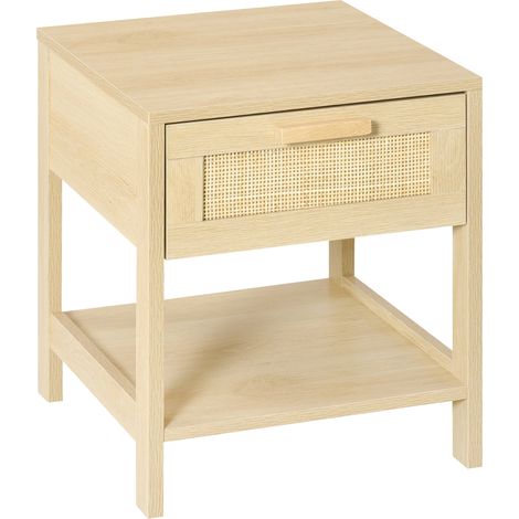 Table de chevet carrée 40 x 40 x 48 cm tiroir étagère rangements élégants style scandinave cosy en MDF bois naturel clair 210001468 (1/5)