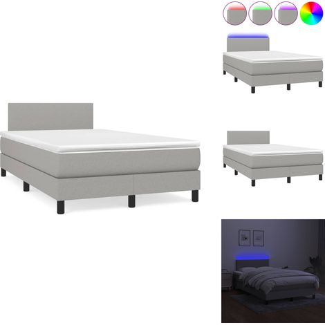 Sommier à lattes de lit matelas LED gris clair 120x190 cm tissu - Sommier Tapissier - Lit Avec Led - Matelas À Ressorts Ensachés - Tête De Lit Ajustable - Éclairage LED (1/5)