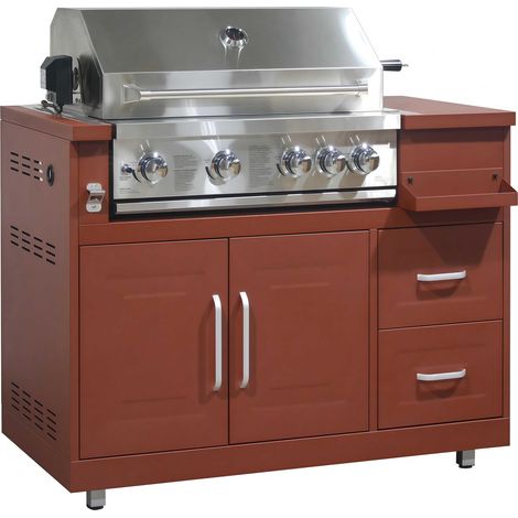 Meuble barbecue gaz 4 brûleurs et rôtissoire cuisine extérieure brique