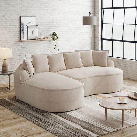 Divano angolare modulare senza struttura, in tessuto ciniglia. Divano Cloud in schiuma, a forma di L con seduta extra profonda e ampi braccioli, con chaise longue e cuscini, non richiede montaggio, ma